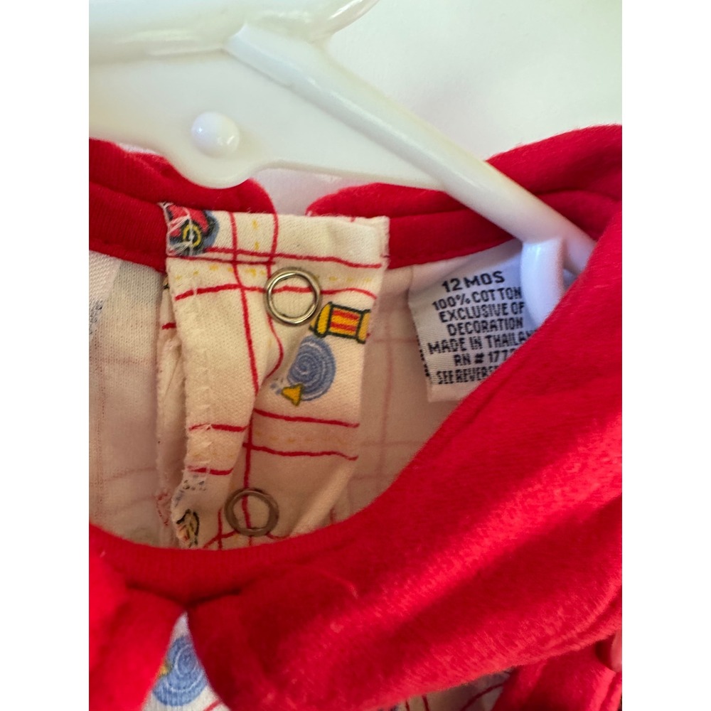 Vintage Honors Baby Red Corduroy Overalls and Fire Truck Shirt Set 12 Months - Picture 4 of 7